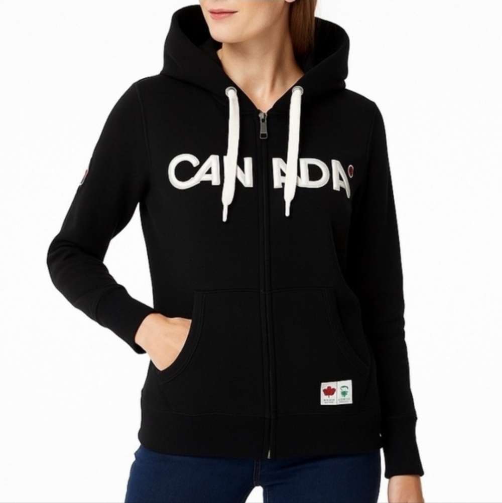 HBC 2010 Olympics Canada Zip-Up Hoodie Sweatshirt - Black Womens Size Large